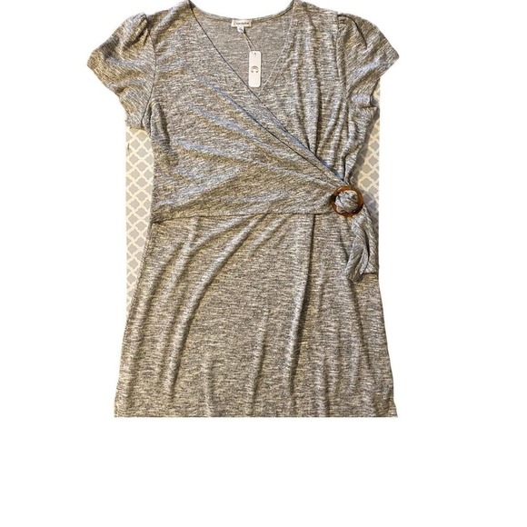 Eyeshadow Wrap Dress Size XL Short Sleeves Gray Midi *New* - Picture 6 of 14